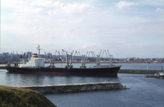 unidentified cargo vessel in Aberdeen harbour