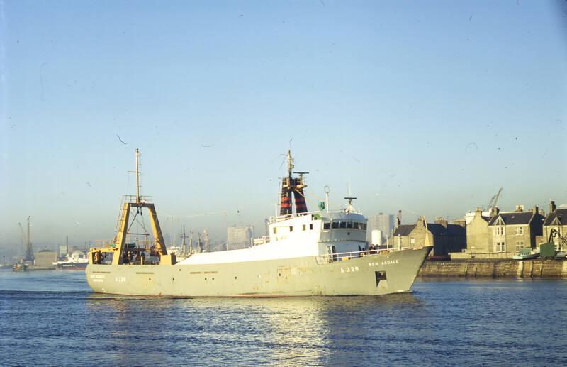 colour slide showing the stern trawler BEN ASDALE in Aberdeen harbour ...