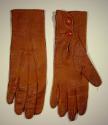 Ladies Brown Leather Button-Up Gloves