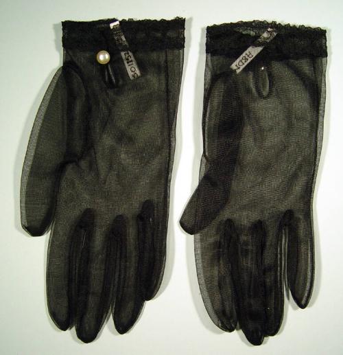 Ladies Nylon Evening Gloves (Lace And Bead Trim)