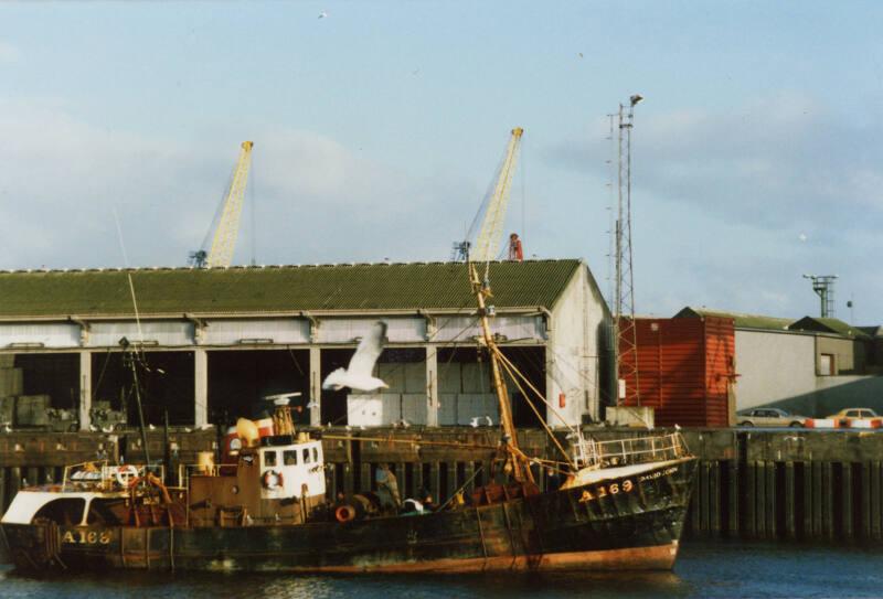 The side trawler David John tied up in Aberdeen Harbour