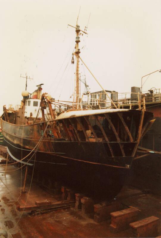 Colour Photograph Showing The Trawler 'david John' In Dry Dock