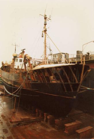 Colour Photograph Showing The Trawler 'david John' In Dry Dock
