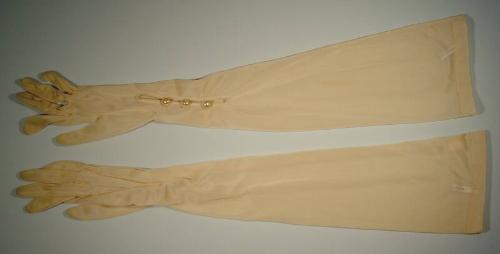 Ladies Long Nylon Gloves With Pearl Buttons