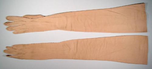 Ladies Long Beige Leather Gloves