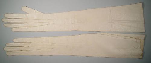 Long Ivory Leather Evening Gloves