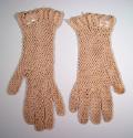 Pair of Ladies beige cotton crocheted gloves