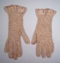 Pair of Ladies beige cotton crocheted gloves
