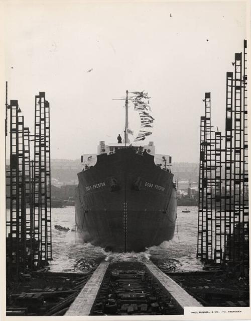 Black/White Photograph Showing The Bitumen Tanker Esso Preston Built By Hall Russell