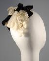 White Net Lace Skull Cap with Balck Velvet and Pearl Trim