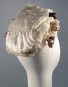 Ivory Silk Hat Trimmed with Lace and Silk Flowers