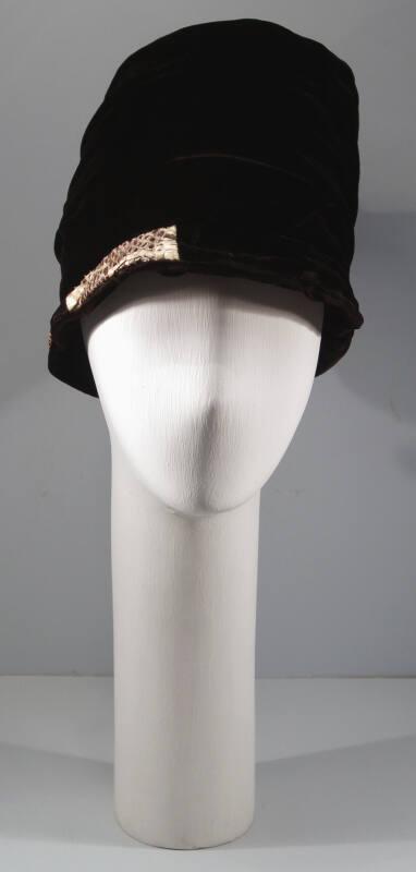 Black Cloche Hat Trimmed with Snakeskin