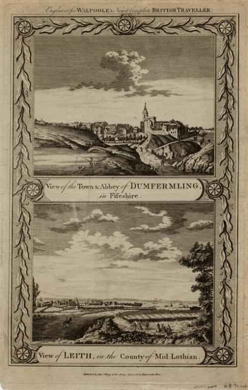 View of the Abbey and Town of Dunfermline and View of Leith