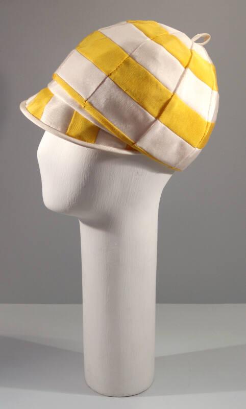 Ladies Yellow and White Striped Petersham Hat