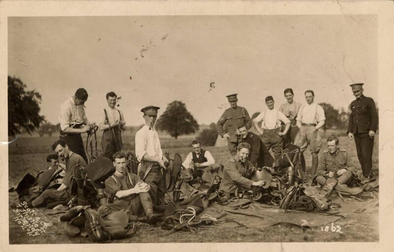 Cavalry Cleaning Their Tack - Postcard