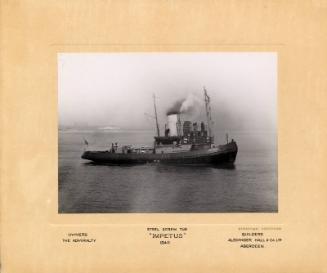 Black and white photograph Showing The Steel Screw Tug 'Impetus' Built by Alex Hall For The Adm…