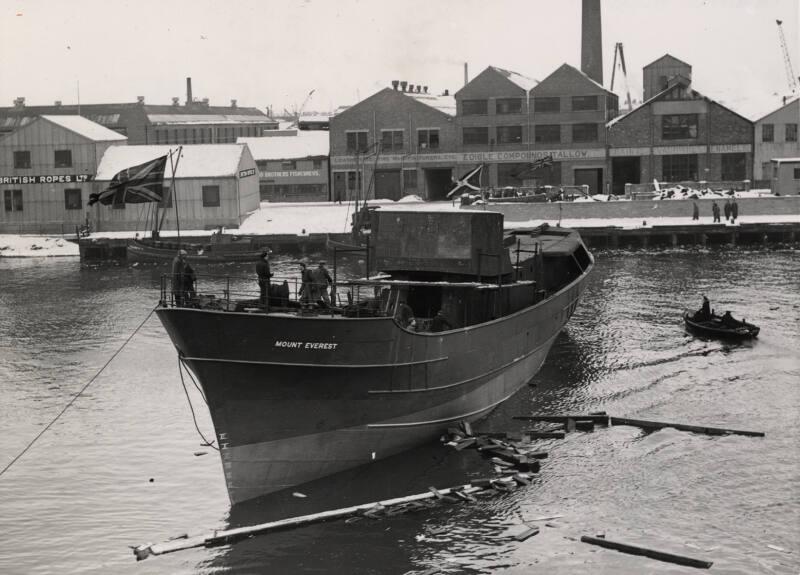 Photograph showing the launch of the trawler Mount Everest