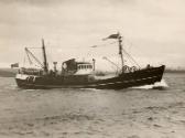 Photograph showing the launch of the trawler Boston Britannia (Acadia Snowbird)