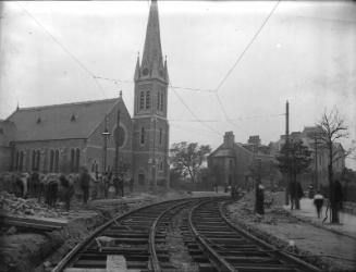 Tramway Being laid Past Ferryhill United Free Church