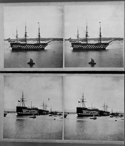 Copy Two Stereo Negatives: Upper Ship Identified as HMS Impregnable