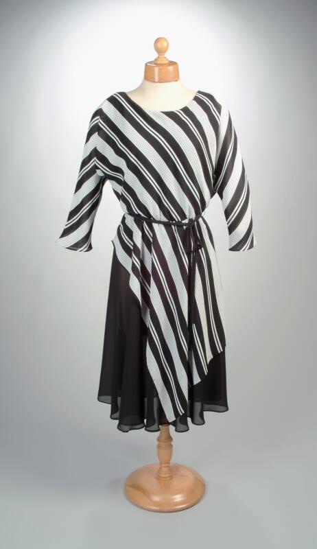 Black and White Striped Evening Dress