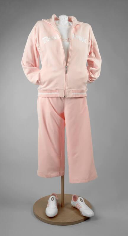 Ladies Pink and White Polyester / Cotton Hooded Sports Jacket