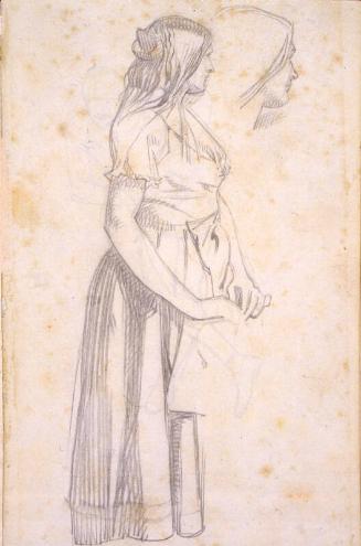 Study Of A Girl Standing & A Study Of A Girl's Head In Profile by Charles S Keene