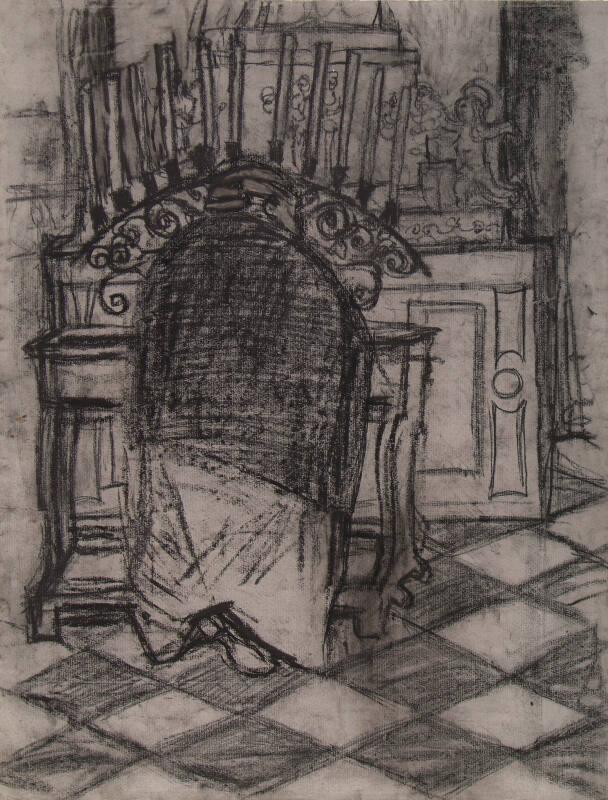 Old Woman Praying At Votive Altar With Candles by Joan Eardley