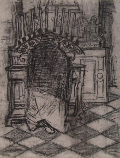 Old Woman Praying At Votive Altar With Candles by Joan Eardley