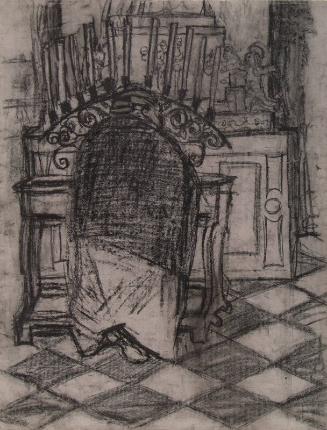 Old Woman Praying At Votive Altar With Candles by Joan Eardley