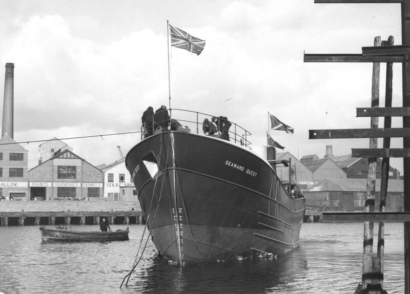 Black and white photograph showing the trawler Seaward Quest