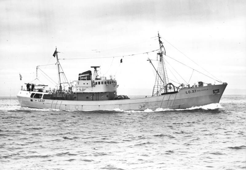 Black and white photograph showing the trawler Red Hackle