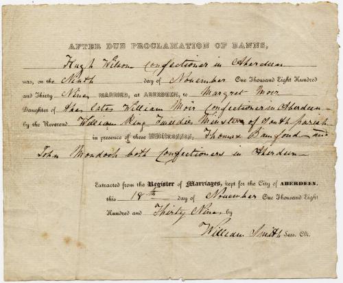 Marriage Certificate for Hugh Wilson and Margaret Moir