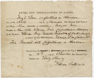 Marriage Certificate for Hugh Wilson and Margaret Moir