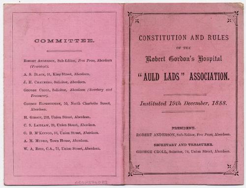 Constitution and Rules Robert Gordon's Hospital "Auld Lads" Association