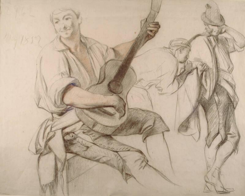 A Guitarist - Study for "Life Among the Gypsies" & verso Mother and Child - for "A Highland Interior"