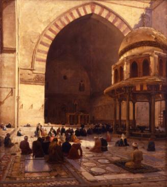 The Hour Of Prayer - Interior Of The Mosque Sultan Hassan, Cairo by Joseph Farquharson