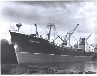 Black and white photograph Showing 'sugar Carrier' Fitting Out At Hall Russell Shipyard