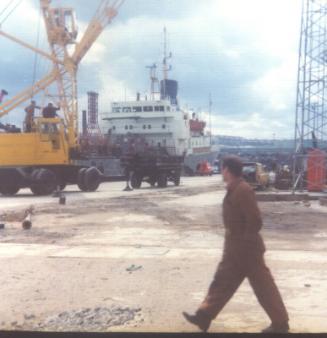 Colour Photograph showing the Chemical Tanker 'Orionman' At The Hall Russell Shipyard, 1975