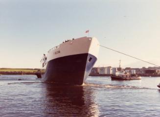 Colour photograph showing St Helena afloat after launch