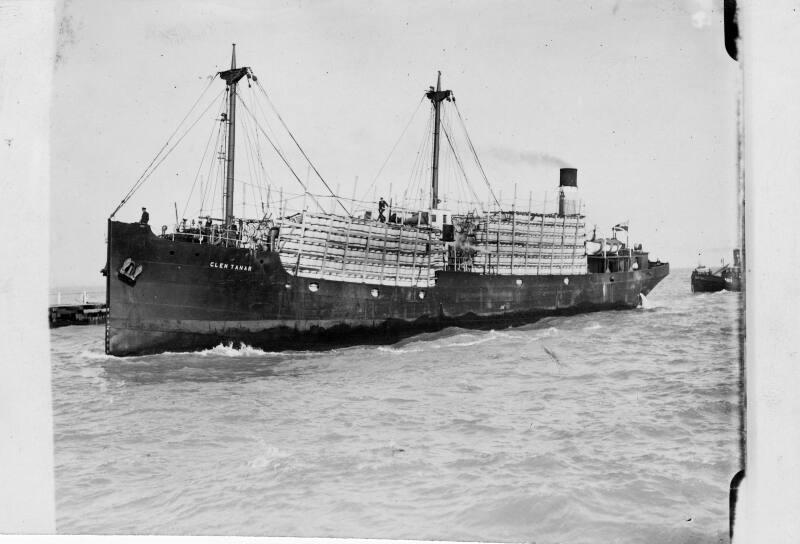 Black and white photograph showing the short sea trader 'Glen Tanar' loaded with herring barrel…