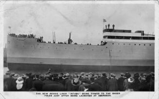 Black & White Postcard of Intaba after launching in Aberdeen Harbour 1910