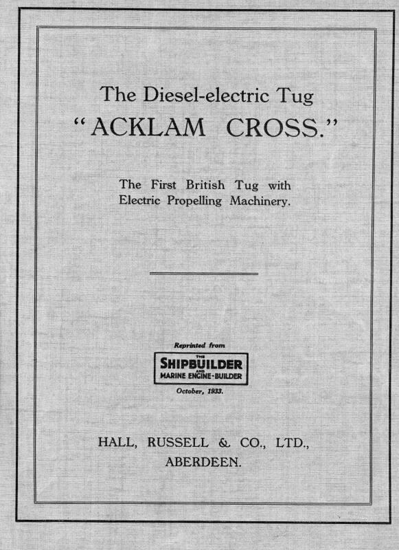 Brochure: 'The Diesel-Electric Tug Acklam Cross, The First British tug With Electric Propelling…