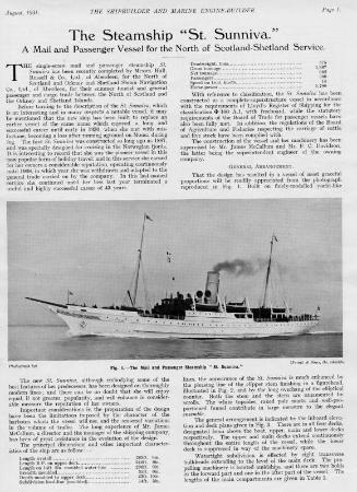 Brochure 'The Steamship St Sunniva - A Mail And Passenger Vessel For North Of Scotland -Shetlan…