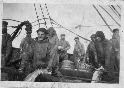 Black & White Photograph showing the crew of 'Ben Iver' off Iceland in 1942