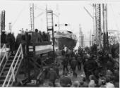 Black and white photograph showing the tug Sea Trojan