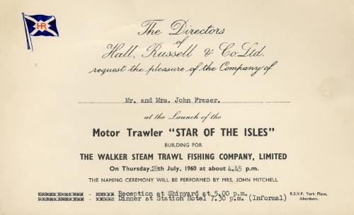 Star of the Isles, Invitation to launch at Hall Russell & Co. Ltd.