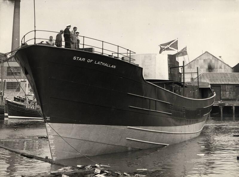 Star of Lathallan (A159) black & white photograph of launch