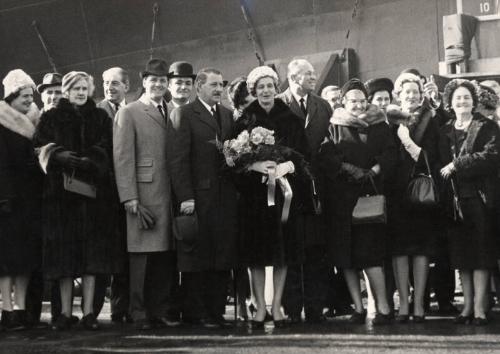 Guests at the launch of the stern trawler Junella at Hall Russell