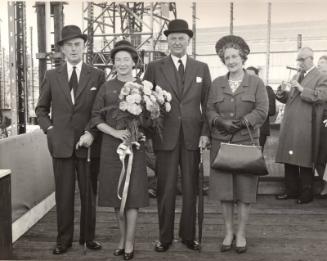 Black and white photograph of the launch of the collier Ballyrush (902) at Hall Russell shipyar…